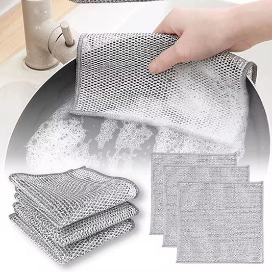 3pcs Double Layer Non Scratch Wire Dishcloth Steel Scrubber Dishwashing