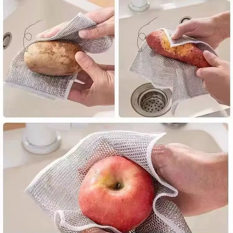 3pcs Double Layer Non Scratch Wire Dishcloth Steel Scrubber Dishwashing