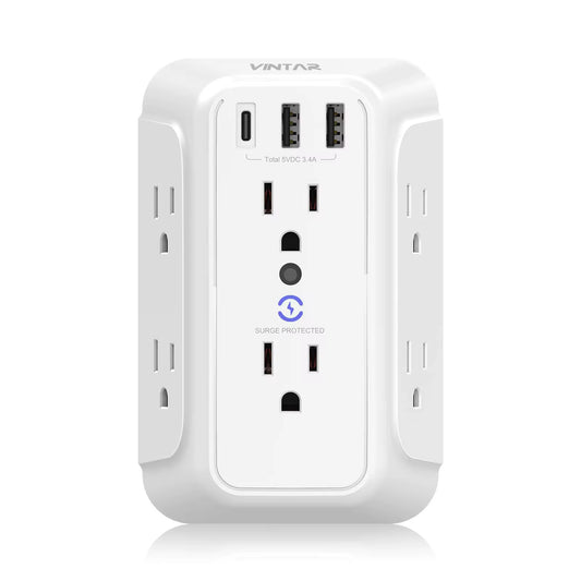 Outlet Extender Wall Mount Power Strip USB Wall Charger Multi Plug Outlets