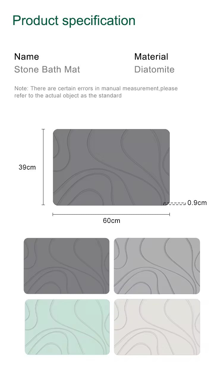 Diatomite Stone Bath Mat Quick Dry Super Absorbent Anti-Slip