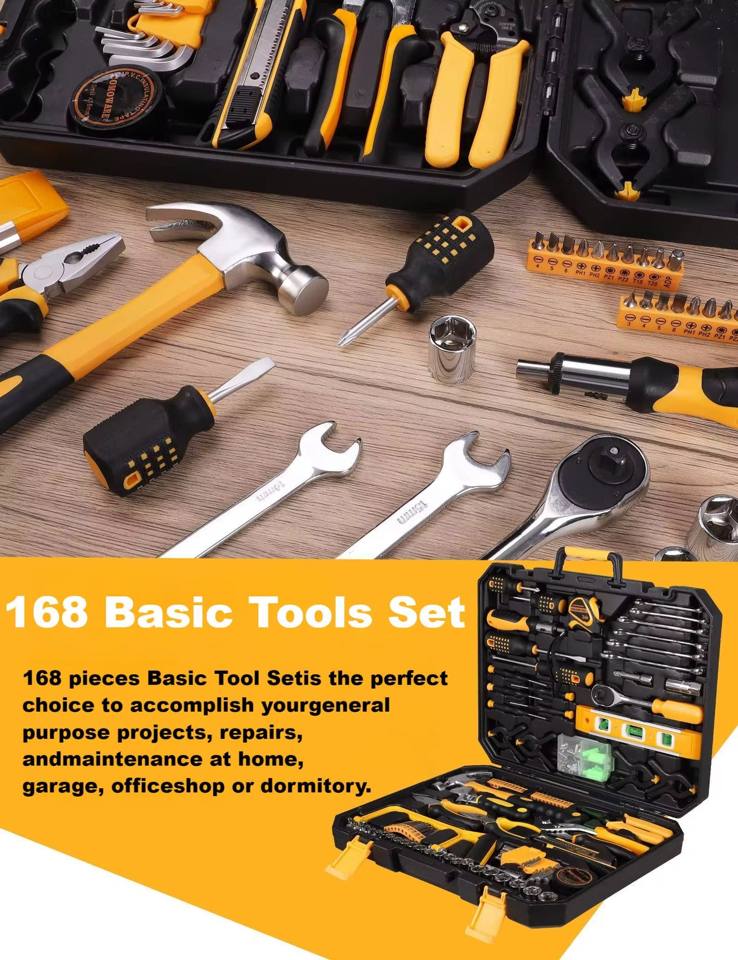 168pcs Basic Household Home Repair Tool Set Truck Tool Kit