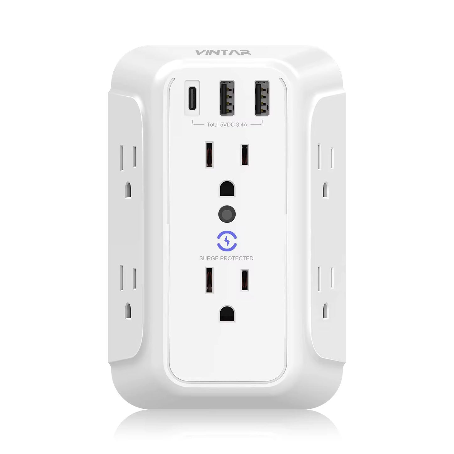 Outlet Extender Wall Mount Power Strip USB Wall Charger Multi Plug Outlets