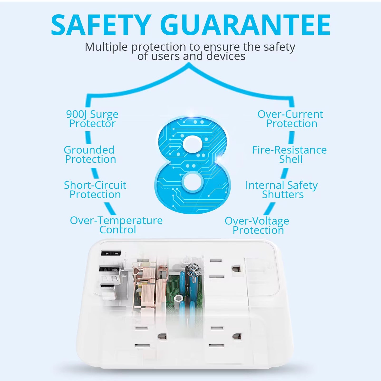 Outlet Extender Wall Mount Power Strip USB Wall Charger Multi Plug Outlets